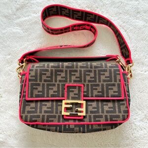 FENDI  Large Zucca Fluo Trim Baguette Bag  Authentic Retail 4500$